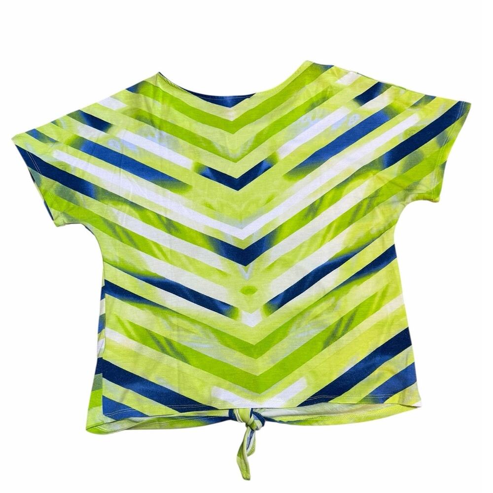 Hearts of Palm Small Green Embellished Chevron Striped Tie Front Tropical Shirt - Picture 7 of 9